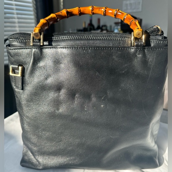 GUCCI Bamboo Hand Bag Leather Black